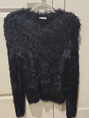 Balenciaga Black Faux-Fur Crew Neck Sweater